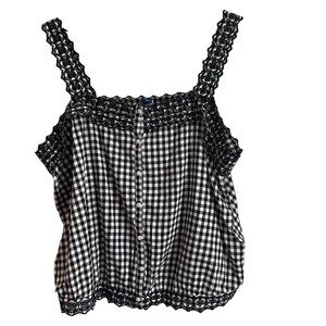 Old Navy Women Gingham Sleeveless Blouse Size XL Lace Cottagecore Summer